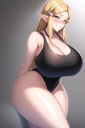 ai_generated black_swimsuit blonde_hair blue_eyes cleavage curvaceous curvy curvy_figure gigantic_ass gigantic_breasts huge_ass huge_breasts huge_cleavage huge_hips long_hair looking_at_viewer nai_diffusion nintendo princess_zelda seductive_smile shiny_clothes shiny_hair shiny_skin stable_diffusion the_legend_of_zelda thick_thighs thunder_thighs voluptuous wide_hips