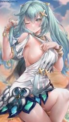 areola_slip faruzan_(genshin_impact) flashing flashing_breasts genshin_impact older_female rei_kun sumeru teasing