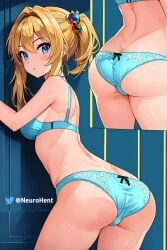 1girls ai_generated ass blue_eyes gold_hair panties pussy solo solo_female underwear