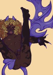 afro ass blonde_hair dark-skinned_femboy dark-skinned_male dark_skin demon demon_boy femboy horns incubus long_nails male male_only penis penis_tip solo solo_focus tail tongue_out valooo wings