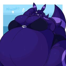 anthro atsuinekowo big_breasts blueberry_inflation breasts eeveelution female furry inflation pokémon_(species) pokemon thick_thighs umbreon wide_hips