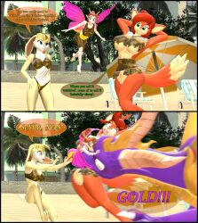 3d activision angry_dragon anthro beach bianca_(spyro) bikini biting comic covered_nipples dragon elora fairy faun feral fox_tail garry's_mod golden_bikini grabbing horns impact large_breasts motion_blur pinup scars screaming spyro_reignited_trilogy spyro_the_dragon tall_male thorax_(body_part) tyrakathedragonfan zoe_(spyro)