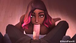 blowjob calamity_(fortnite) clothed clothing dark-skinned_female eye_contact fortnite fully_clothed fully_clothed_male interracial looking_at_partner nude nude_female penis penis_out pov_eye_contact the_reaper_(fortnite) weird_flexx