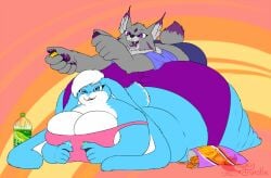 big_breasts breasts bunny chips_(food) furry huge_ass joycon_controller junk_food laying_on_stomach overweight rabbit spicydrumstix tagme