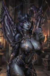 1girls ai_generated big_breasts black_hair blue_body blue_skin breasts busty chain_belt chains cleavage clothed curvaceous curved_horn curved_horns curves curvy curvy_body curvy_female curvy_figure curvy_hips darksiders darksiders_2 darksiders_3 demon demon_ears demon_eyes demon_girl demon_horns demon_wings demoness detailed_background female female_focus female_only fully_clothed hips horn horns hourglass_figure large_breasts leather leather_clothing lilith_(darksiders) lips lipstick no_humans pointy_ears purple_lips purple_lipstick shiny_breasts shiny_skin skimpy skimpy_clothes skimpy_dress skimpy_outfit sole_female solo solo_female solo_focus succubus succubus_horns succubus_wings tagme tagme_(artist) voluptuous voluptuous_female wide_hips wings