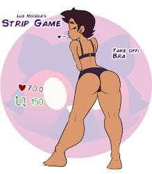 ass ass_focus barefoot big_ass bra closed_eyes dark-skinned_female dark_skin evil_raccoon feet kissing latina luz_noceda pear-shaped_figure pear_shaped short_hair strip_game the_owl_house thick_ass thick_thighs thighs underwear underwear_only