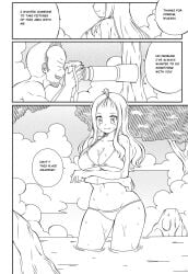 1boy 1girls beach bikini black_and_white blue_eyes comic_page dmayaichi english_text fairy_tail female fringe light-skinned_female long_hair male manga mirajane_strauss monochrome pale-skinned_female petite photoshoot teenager text tied_fringe wakaba_mine white_hair