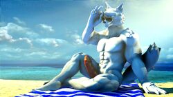 16:9 1boy 2023 3d_(artwork) abs animal_genitalia animal_penis anthro artist_name athletic athletic_anthro athletic_male beach beach_towel bedroom_eyes biceps big_penis canid canine canine_genitalia canine_penis canis claws detailed_background digital_media_(artwork) erection eyewear fingers fluffy fluffy_tail fur genitals grey_eyes hi_res long_tail looking_at_viewer male male_only mammal muscular muscular_anthro muscular_male muscular_thighs narrowed_eyes navel outside pecs penis sea seaside seductive sitting smile solo source_filmmaker sunglasses tail teeth towel vein viper-desires water watermark white_body white_fur widescreen wolf