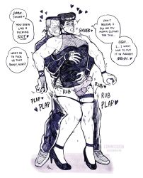 crossdressing diamond_is_unbreakable dominant_male domination from_behind jojo's_bizarre_adventure josuke_higashikata male/male okuyasu_nijimura plap redwave98 sissy standing_sex submissive_male thick_thighs thighhighs yaoi