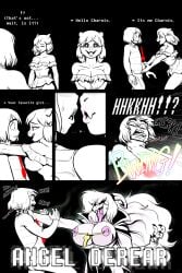 1boy 1girls 5_fingers ahe_gao almost_kissing alternate_universe angel_derear anthro arms_on_shoulders asphyxiation asriel_dreemurr asriel_dreemurr_(god_form) big_breasts black_and_white blush bodily_fluids boss_monster bovid breasts bulge caprine choking cleavage close-up closed_eyes clothed clothing color colored comic comic_page dominant_female dress duo eyelashes female female_asriel frisk_(undertale) frisky_(under(her)tail) front_view furry goat gold_(metal) gold_jewelry hair half-closed_eyes hi_res horns huge_breasts human imminent_rape imminent_sex jewelry lips long_hair long_tongue looking_at_viewer male mammal nail_polish nails narrowed_eyes nipple_bulge nipple_piercing nipples open_mouth partially_clothed phallic phallic_symbol piercing rule_63 seductive shapeshift sharp_nails sharp_teeth shocked short_dress short_hair snout struggling surprised sweat text thewill throat_grab tied_hair tight_clothing tongue tongue_out transformation under(her)tail undertale undertale_(series) wide_eyed