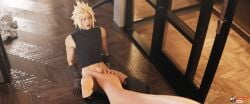 cloud_strife female final_fantasy final_fantasy_vii giantess male mini_giantess penis tifa_lockhart toejob