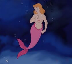 1girls accurate_art_style alternate_species blonde_hair blue_eyes breasts bubble cinderella_(1950_film) cinderella_(disney) clothed clothing discreenvision disney disney's_cinderella disney_princess female fin fingers fish_tail hair hi_res humanoid humanoid_merfolk inusen marine merfolk mermaid mermaid_tail nipples on_model pink_body pink_scales pink_tail scales solo split_form tail tail_fin topless underwater water