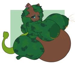 alyaska2201 anthro ass big_breasts big_butt black_sclera bodily_fluids breasts female fur glowing glowing_eyes green_body green_fur hi_res huge_butt hyper hyper_pregnancy kobold lactating lactating_juice pregnant scalie shortstack solo unusual_bodily_fluids unusual_lactation wide_hips xylo_(dragontree)