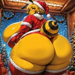 ai ai_generated anthro ass bbw bee belly bethany_thepyromancerfox big_ass big_belly big_breasts big_butt breasts christmas christmas_outfit chubby chubby_female female female_only insect_girl insect_wings insects looking_back mommy nipples overweight overweight_female slightly_chubby slightly_chubby_female tail thepyromancerfox