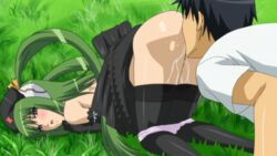 15_bishoujo_hyouryuuki 1boy animated black_hair blush censored cunnilingus face_in_ass female grass green_hair male moaning nurse oral panties purple_eyes pussy_juice quin_(15_bishoujo_hyouryuuki) ribbon thighhighs tied_hair twintails underwear