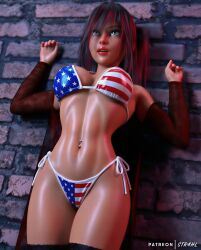 1girls 2025 3d 4k 4k_resolution against_wall alternate_version_available american american_female american_flag_bikini beautiful beautiful_face beautiful_female bikini black_hair breasts female female_only hi_res high_quality high_resolution hires large_breasts moxxi_(str4hl) narrow_waist navel_piercing original original_character pinup pretty pretty_face pretty_girl red_hair sexy sexy_body sexy_female solo solo_female str4hl stylized tagme toned toned_body toned_female two-tone_hair