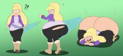 1girls ?! anger_symbol ass ass_bigger_than_head ass_bigger_than_torso ass_expansion ass_focus ass_growth big_ass big_butt blonde_female blonde_hair blush blushing boots butt_bigger_than_head butt_bigger_than_torso butt_expansion butt_focus butt_growth clothed disney disney_channel disney_xd earrings eyebrows_visible_through_hair female female_focus female_only flashlight getting_horny gradient_background gravity_falls hoop_earrings huge_ass huge_butt human leggings light-skinned_female light_skin long_hair looking_back massive_ass pacifica_northwest ripped_leggings tongue tongue_out torn_clothes wardrobe_malfunction