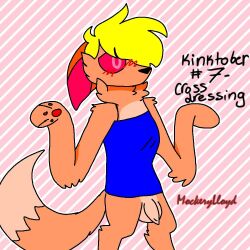 1boy anthro anthro_male anthro_only anthro_solo balls blonde_hair blue_clothing blue_dress blush bottomless bottomless_male canid canine clothes clothing cock crossdressing crossdressing_(mtf) crossdressing_male dick digital_media_(artwork) dress ears_down eye_covered flaccid flaccid_while_penetrated fox furry furry_male furry_only furry_solo hair_covering_eye half_body halfbody jpeg kinktober kinktober_2025 lee_wolfdog long_arms male male_anthro male_furry male_in_dress male_only no-human no_human no_humans no_mouth no_underwear non-human non-human_only one_eye_covered one_eye_obstructed only_furry only_male orange_body orange_fur original pattern_background penis pink_background plain_background primid_fox red_blush red_inner_ear red_pawpads red_sclera shrugging simple_background simple_shading solo solo_anthro solo_furry solo_male standing standing_up striped_background testicles vulpine yellow_hair yellow_hair_male