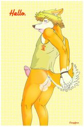 1boy ass blonde_hair bondage bottomless canine erection fox fur furry_ears furry_tail hair looking_at_viewer male male_only penis rain420 solo tail