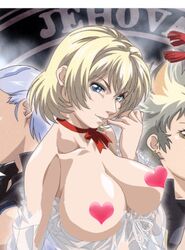 bible_black big_breasts blonde_hair blue_eyes breasts censored female heart huge_breasts human jody_crowley make_up official_art unfinished