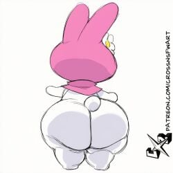1girls 2d 2d_(artwork) ass ass_focus big_ass bottom_heavy crossnsfw lagomorph leporid mammal my_melody rabbit sanrio shortstack solo solo_female solo_focus unseen_female_face white_background white_body