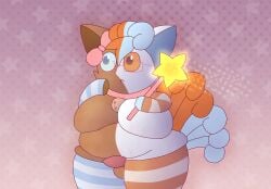 alolan_form alolan_vulpix anthro bell bell_collar big_breasts bow_ribbon breasts clothing collar eyewear featureless_breasts footwear fusion generation_1_pokemon generation_7_pokemon genitals glasses gynomorph hi_res intersex legwear magical_girl_wand nanabsylve nintendo overweight pattern_clothing pattern_footwear pattern_legwear pattern_socks pattern_thigh_highs pattern_thigh_socks penis pokemon pokemon_(species) pokemon_fusion regional_form_(pokemon) small_penis socks solo stretch_marks striped_clothing striped_footwear striped_legwear striped_socks striped_thigh_highs striped_thigh_socks stripes thigh_highs thigh_socks trans_(lore) trans_woman_(lore) vulpix wand