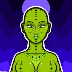 alien alien_girl alien_humanoid bimdraws boobs breasts green_eyes green_hair mirialan mirrored_image nude portrait star_wars