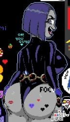 ass big_ass breasts dc dc_comics female looking_at_viewer looking_back looking_back_at_viewer open_mouth partially_nude pixel_art purple_hair rachel_roth raven_(dc) smile smiling smiling_at_viewer solo solo_female solo_focus teen_titans wplace wplace_(artwork)