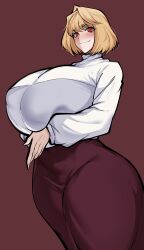 1girls arcueid_brunestud ass big_breasts blonde_hair blush breasts breasts_bigger_than_head busty enormous_breasts huge_ass huge_breasts large_breasts melty_blood_arcueid_figure_(meme) meme mostly_clothed nipple_bulge nipples_visible_through_clothing owner_(artist) plump red_eyes sequence thick_thighs tsukihime wide_hips