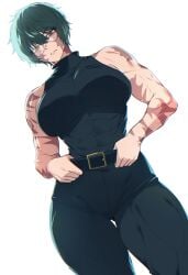 1girls 2d 2d_(artwork) athletic athletic_female big_breasts breasts female female_focus female_only glaring glaring_at_viewer glasses green-haired_female green_hair jujutsu_kaisen large_boobs large_breasts light-skinned_female light_skin looking_down looking_down_at_viewer maki_zenin muscular muscular_female neutral_expression scars scars_all_over short_hair short_hair_female solo solo_female solo_focus toned toned_female zenin_maki