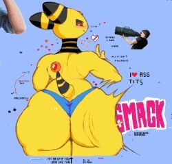 ampharos ass big_ass big_butt bubble_butt femboy generation_2_pokemon girly looking_at_viewer looking_back looking_back_at_viewer nintendo pincparti pixel_art pokemon pokemon_(species) striped_ears striped_neck striped_tail stripes topless wplace wplace_(artwork) yellow_body yellow_skin