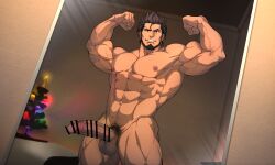 1boy abs armpits arms_up ass_visible_through_thighs balls bara beard beefy biceps big_areola big_balls big_glans big_hands big_penis breasts brown_eyes brown_hair censor_bar censored censored_penis christmas_tree clenched_hand collarbone completely_nude daddy dark_penis dilf dutch_angle eight_pack erection foreskin foreskin_folds frown gay grin hesoten hi_res huge_cock hunk indoors long_penis looking_at_viewer male male_only manly mature_male mirror mirror_reflection muscles muscular muscular_arms muscular_legs muscular_male muscular_neck muscular_thighs navel nude original original_character pecs penis penis_bigger_than_head pointless_censoring pose posing pubic_hair quadriceps retracted_foreskin short_hair shunta shunta_(syunta_87) six_pack solo standing syunta_87 thick thick_arms thick_eyebrows thick_legs thick_penis thick_thighs tough_guy triceps uncircumcised uncut v-shaped_eyebrows veiny_arms veiny_penis yaoi
