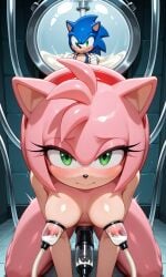 ai ai_generated amy_rose futanari green_eyes long_eyelashes milking_breasts milking_machine milking_penis pink_hair sega sonic_(series) sonic_the_hedgehog sonic_the_hedgehog_(series)