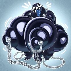 angstrom anthro anthro_only areola ass barking belly big_breasts big_butt black_body breasts breasts_bigger_than_head chain_chomp chains female gigi_(thecoatl034) huge_breasts huge_butt huge_hips huge_thighs hyper hyper_ass hyper_breasts hyper_butt hyper_thighs mario_(series) nintendo nipple_chain nipple_piercing nipples open_mouth piercing shiny shiny_skin solo squish thick_thighs wide_hips