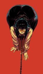 angry angry_face ass ass_bigger_than_head ass_body ass_focus black_hair bottom_heavy chains chainsaw_man fat_ass front_facing_with_ass hips long_hair massive_ass mitaka_asa redblacktac scar school_uniform thick_thighs thighs white_skin wide_hips yoru_(chainsaw_man)
