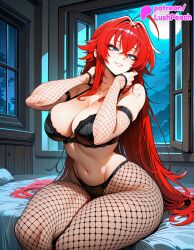1girls 2026 ai_assisted ai_generated anime artist_name big_breasts blue_eyes breasts bust busty cage chain-link_fence explicit female fence fishnet_bodysuit fishnet_gloves fishnet_legwear fishnets hi_res high_quality high_resolution high_school_dxd highres indoors large_breasts long_hair looking_at_viewer lushpeach moon night night_sky pantyhose patreon patreon_username racket red_hair rias_gremory round_window shouji solo stable_diffusion tennis_racket very_long_hair watermark window