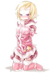 ambiguous_penetration blonde_hair blush covered_penetration cum dress frfr implied_penetration implied_sex original pointy_ears purple_eyes sex_under_clothes sex_under_dress simple_background tentacle tentacle_under_clothes tentacle_under_dress tentacles_under_clothes wet