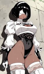 ai_generated android big_ass big_breasts big_butt big_hips black_hair breasts_out dark-skinned_female dark_skin female high_heel_boots hips hips_wider_than_shoulders mole_under_mouth nier nier_(series) nier_reincarnation nipples rcos shiny shiny_skin short_hair steam steaming_body steamy thick thick_ass thick_hips thick_legs thick_thighs thighs wet wet_body white_high_heels_boots white_outfit wide_hips yorha_2p