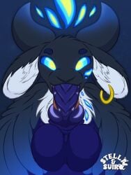 3:4 absurd_res animal_genitalia balls big_ears black_ears black_horn black_wings blue_balls blue_horn blue_penis blue_sclera blue_sheath blue_wings chest_tuft deity dragon duo ear_piercing ear_ring fellatio floppy_ears fur furred_dragon furred_scalie genitals glowing glowing_eyes gradient_wings hi_res horn knot knotted_penis looking_at_viewer mythological_creature mythological_scalie mythology oral oral_penetration penetration penile penis penis_in_mouth piercing ring_piercing scalie sex sheath suiro thurren_(stellaamoris) tongue tongue_around_penis tongue_out tongue_out_fellatio tuft unitatem unusual_anatomy white_inner_ear wings yellow_eyes