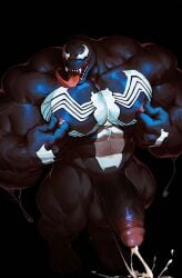 1boy ai_generated bara barazoku chubby cum drvlar gay male male_focus male_only marvel marvel_comics monster muscular muscular_male penis smug solo venom venom_(marvel) yaoi