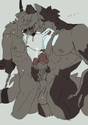 2026 anthro arms_tied balls big_balls big_penis bodily_fluids bound canid canine chinese_text cum cumshot dated digital_drawing_(artwork) digital_media_(artwork) duo ejaculation frottage fur genital_fluids genitals glans grey_body grey_fur hair hair_over_eye hands_behind_back hi_res holding_penis_together larger_male linked_nipples male male/male mammal monotone_body multicolored_body muscular muscular_male muzzle_(object) nipple_chain nipple_fetish nipple_pinch nipple_play penile penis penis_size_difference penises_touching pinch sex simple_background size_difference smaller_male tail tail_tied text two_tone_body white_body white_fur wuxbbq