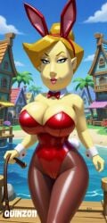 1girls 3d ai ai_art ai_assisted ai_generated artist_logo artist_name blonde_eyebrows blonde_hair blue_eyes bluesky_link breasts bunny_ears dominant dominant_female eyelashes female female_focus female_only first_porn_of_character latex_bodysuit latex_clothing latex_suit looking_at_viewer milf mommy nintendo pink_lips pink_lipstick quinzo11 red_bunny_ears red_latex red_latex_suit self_upload the_legend_of_zelda the_legend_of_zelda:_the_wind_waker the_wind_waker tie vera_(the_wind_waker) village water whip