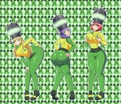 ass ass_rub big_ass big_breasts blonde_hair bodysuit breast_grab breasts chicken_pose dlobo777 drool enome expressionless female_only femsub futoku_no_guild glowing glowing_eyes green_eyes groping groping_breast groping_own_breasts hanabata_nohkins helmet hitamu_kyan holding_breasts huge_ass huge_breasts hypnosis hypnotic_accessory jimmy_neutron_(series) large_ass large_breasts looking_back open_mouth pink_hair purple_hair tech_control yolkian