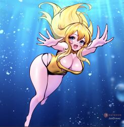 1girls alternate_costume blonde_hair breasts cleavage female female_only fire_emblem fire_emblem_fates grey_eyes jaxartdump large_breasts long_hair nintendo one-piece_swimsuit ophelia_(fire_emblem) solo swimming swimsuit underwater yellow_one-piece_swimsuit yellow_swimsuit