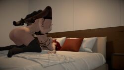 2girls alex_domino ass bed bedroom_sex between_legs black_hair boobs buttplug buttplug_in_ass cunnilingus female female_only grand_theft_auto lesbian lifting_leg lingerie mary_mushkin multiple_girls nopixel red_hair sex_toy tattoos thighhighs yumdumb