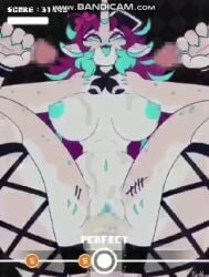 1girls ahe_gao animated anthro beat_banger blue_eyes blue_hair blue_nipples bouncing_breasts breasts censored cum cum_in_pussy cum_inside cum_on_breasts female handjob horn human_on_anthro long_hair moaning mp4 multiple_penises music narwhal69 nipples penetration penis purple_hair smile sound tagme tally_marks video white_skin