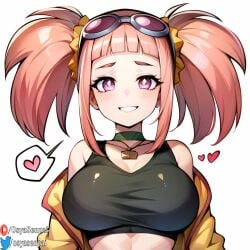 1girls ai_generated big_breasts breasts dinosaur_king female female_only glasses glasses_on_head looking_at_viewer osyasenpai pink_hair purple_eyes solo solo_female stable_diffusion twintails zoe_drake