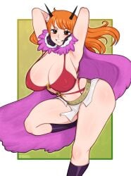 afrobull arms_behind_head beast_pirates beast_pirates_(cosplay) big_breasts breasts curvy female female_only nami one_piece post-timeskip tagme thick_thighs