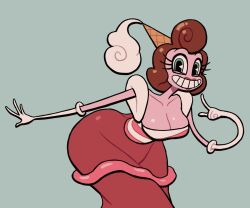 1girls ass baroness_von_bon_bon big_ass big_breasts big_butt blue_eyes brown_hair cleavage cuphead_(game) eyebrows eyelashes fat_ass female female_only large_ass large_breasts lipstick looking_at_viewer lovetopullmicke pink_body pink_skin solo solo_female solo_focus the_cuphead_show thick_thighs thighs