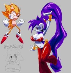 1boy 1girls crossover female fleetway_super_sonic male needlemouse_(character) needlemouse_(series) sarah_henderson_(needlemouse) shantae shantae_(character) shantae_needlemouse smooth_fur sonic.exe sonic.exe_(series) sonic_(series) sonic_the_hedgehog sonic_the_hedgehog_(series) tagme